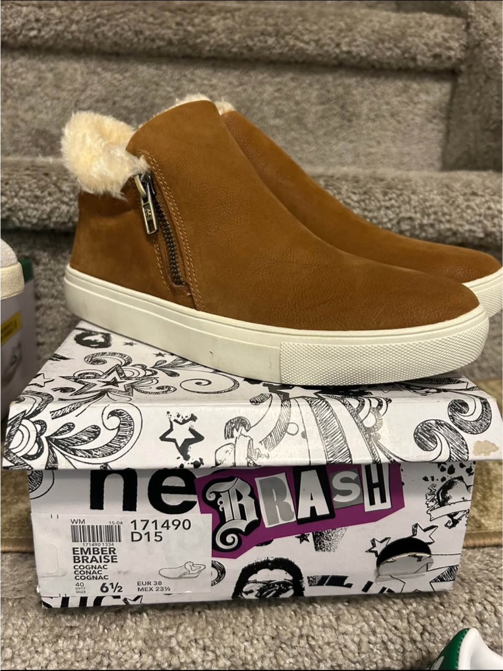 Blowfish Ember Braise Suede Shearling-Lined Slip-On Sneakers - Cognac